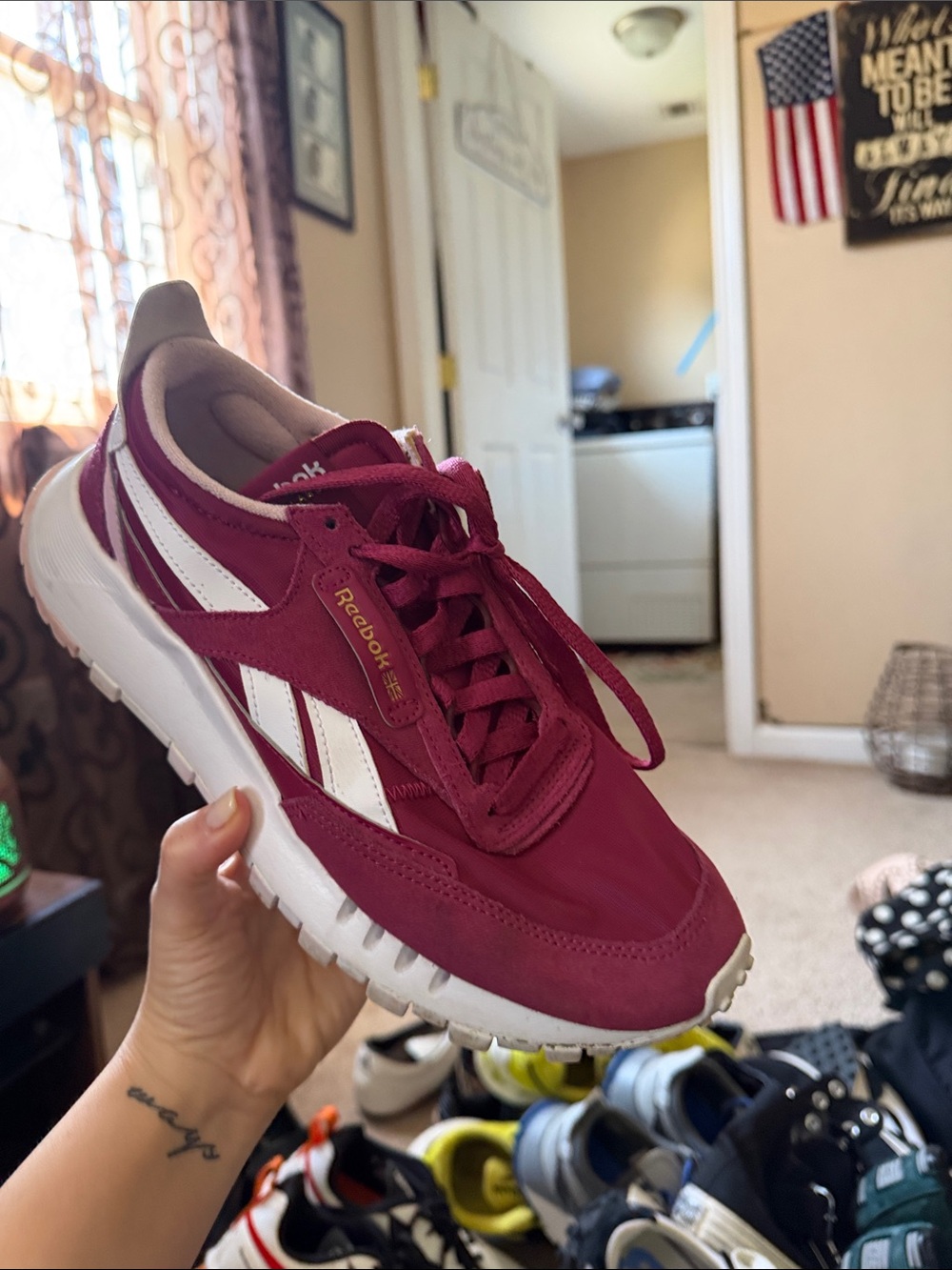Reebok Maroon and White Classic Runner